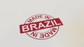 MADE IN BRAZIL stamp red print on the paper. 3D rendering