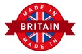 Made in Britain UK United Kingdom england label stamp for product manufactured by company seal golden ribbon and flag Royalty Free Stock Photo