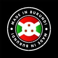 Made in Burundi text emblem badge, concept background