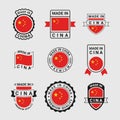 Made in China badge national flag brand certified commercial quality guarantee label set line vector