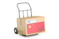 Made in China concept. Cardboard Box on Hand Truck, 3D rendering Royalty Free Stock Photo