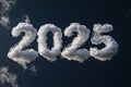 2025 made of clouds black background Royalty Free Stock Photo