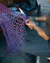 Made colorful hammock by hand ,local hammock of native people in Thailand.