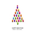 Made of colorful light bulb pine tree. Happy new year and merry Christmas greeting card Royalty Free Stock Photo