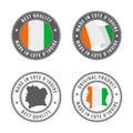 Made in Cote d'Ivoire - set of labels, stamps, badges, with the Cote d'Ivoire map and flag. Best quality. Original