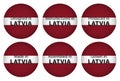 Made, designed in Latvia, flag stickers, vector illustration