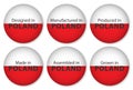 Made, designed in Poland, flag stickers, vector illustration