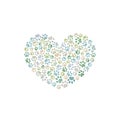 Made of doodle paw prints heart. Nature green colored heart. Dog, cat animal lovers illustration