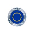 Made in EU label, Europe quality label. Vector silver circle and European Union stars flag Royalty Free Stock Photo