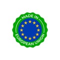 Made in European Union label, Europe quality certificate. Vector silver circle and EU stars flag icon Royalty Free Stock Photo