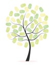 Made of finger print tree with black owl vector background Royalty Free Stock Photo