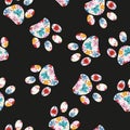 Made of flowers paw prints. Seamless fabric design pattern Royalty Free Stock Photo