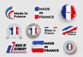 Made in France logo. Set of design France flag in map quality label icon. Vector illustration. Isolated on white background Royalty Free Stock Photo