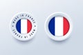 Made in France round label, badge, button, sticker with French national flag. Royalty Free Stock Photo