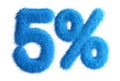 5% made from fur, fur font, 3d alphabet. Special offer five percent off discount tag. 3d illustration.