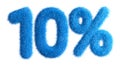 10% made from fur, fur font, 3d alphabet. Special offer ten percent off discount tag. 3d illustration.