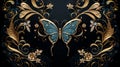 Abstract golden pattern of a enameled common blue butterfly in art nouveau style.