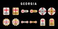 Made in Georgia Label, Stamp, Badge, or Logo. With The National Flag of Georgia. On platinum, gold, and silver colors