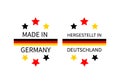 Made in Germany labels in English and in German languages . Quality mark vector icon. Perfect for logo design, tags, badges,