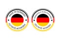 Made in Germany round labels in English and in German languages . Quality mark vector icon. Perfect for logo design, tags, badges