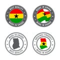 Made in Ghana - set of labels, stamps, badges, with the Ghana map and flag. Best quality. Original product.