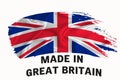 Made in Great Britain handwritten vintage ribbon flag, brush stroke, typography lettering logo label banner on white background Royalty Free Stock Photo