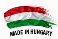 Made in Hungary handwritten vintage ribbon flag, brush stroke, typography lettering logo label banner on white background