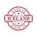 Made in Iceland label icon with red color emblem on the white background