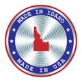 Made in Idaho local production sign, sticker, seal, stamp. Round hologram sign for label design and national USA