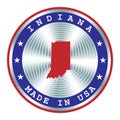 Made in Indiana local production sign, sticker, seal, stamp. Round hologram sign for label design and national USA