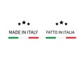 Made in Italy and Fatto in Italia labels in English and in Italian languages . Quality mark vector icon. Perfect for logo design,