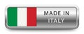 MADE IN ITALY metallic badge with national flag isolated on a white background.