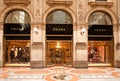 MADE IN ITALY: Prada boutique in Milan. Window shopping Royalty Free Stock Photo
