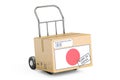 Made in Japan concept. Cardboard Box on Hand Truck, 3D rendering Royalty Free Stock Photo