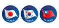 Made in Japan, Korea, Taiwan icons set