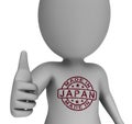 Made In Japan Stamp On Man Shows Japanese Products Approved