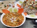 Kadai veg curry, mixed fried rice, butter naan Royalty Free Stock Photo