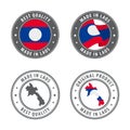Made in Laos - set of labels, stamps, badges, with the Laos map and flag. Best quality. Original product.