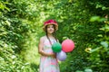 Made with love. mothers day. happy womens day. Portrait of small kid with party balloons. love and beauty. stunning girl