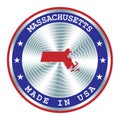 Made in Massachusetts local production sign, sticker, seal, stamp. Round hologram sign for label design and national USA