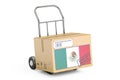 Made in Mexico concept. Cardboard Box on Hand Truck, 3D rendering Royalty Free Stock Photo