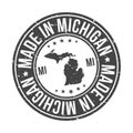 Made in Michigan State USA Quality Original Stamp Map. Design Vector Art Tourism Souvenir Round Seal.