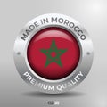 Made in Morocco Label, Logo, Stamp Round Flag of Nation with 3D Silver Glossy Effect