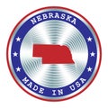 Made in Nebraska local production sign, sticker, seal, stamp. Round hologram sign for label design and national