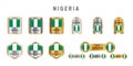 Made in Nigeria Label, Stamp, Badge, or Logo. With The National Flag of Nigeria. On platinum, gold, and silver color