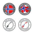 Made in Norway - set of labels, stamps, badges, with the Norway map and flag. Best quality. Original product. Royalty Free Stock Photo