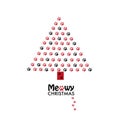 Made of paw prints Christmas tree. ``Meowy Christmas`` text with happy new year greeting card Royalty Free Stock Photo