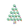 Made of paw prints green Christmas tree. Happy new year greeting card