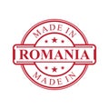 Made in Romania label icon with red color emblem on the white background