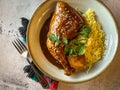 Mole Poblano with Chicken and rice is Mexican Food in Puebla Mexico Royalty Free Stock Photo